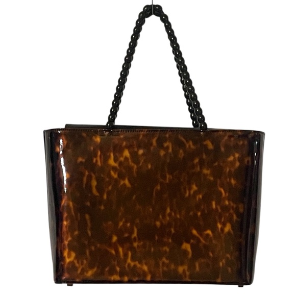 Stuart Weitzman Handbags - Vintage Stuart Weitzman Tortoise Print Brown Structured Tote Black Beaded Handle